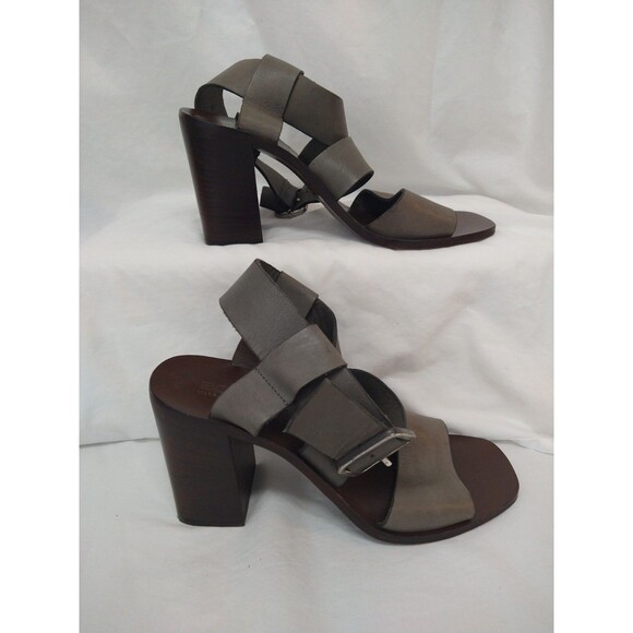 Boemos Italy Block Heel Sandals EU 39 Dark Gray All Leather Strappy Square Toe - Picture 2 of 12